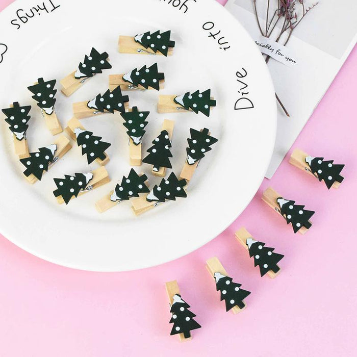 20Pcs/Lot Christmas Tree Elk Goves Wood Clips