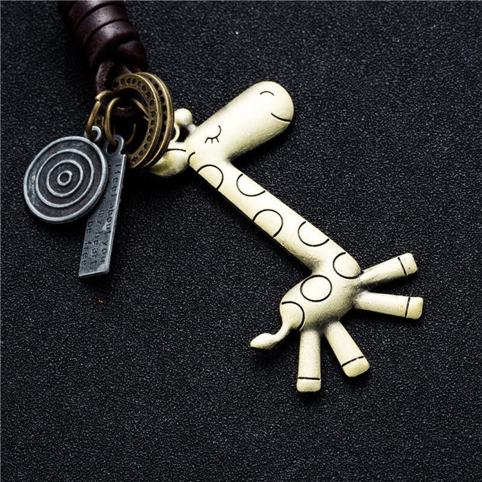Vintage giraffe leather Keychains creative small gift hand woven car key pendant
