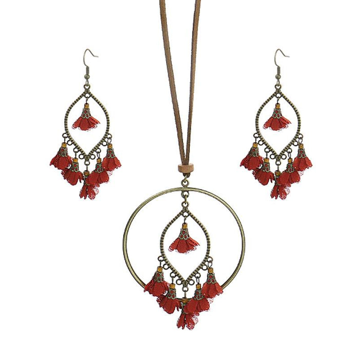 Handmade Flower National Style Long Necklace Earring Set