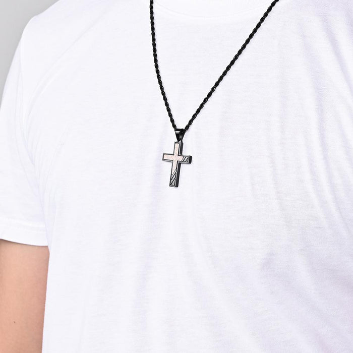 Plated Bronze Stainless Steel Cross Pendant Necklace