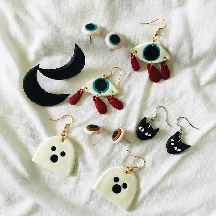 Creative Ghost Soft Ceramic Earrings Eyes Moon Clay Clay Student Earrings