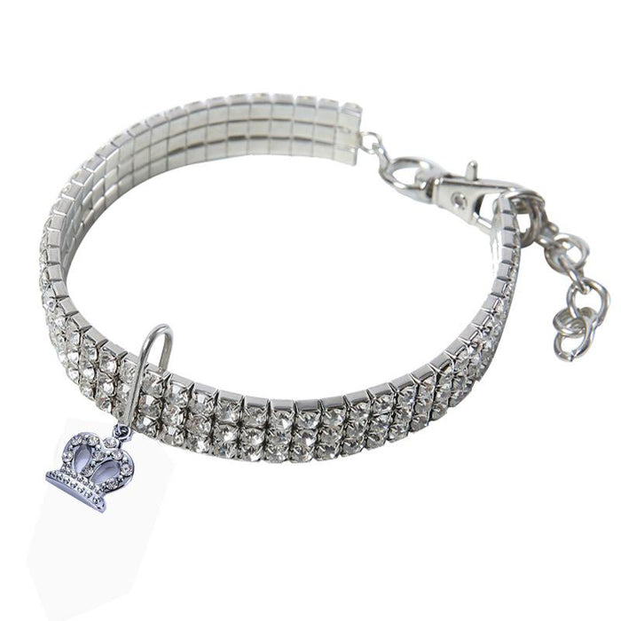 Pet Collar Rhinestone Elastic Necklace with Pendant