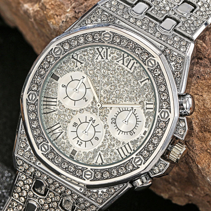 New Full Diamond Steel Band Quartz Rotary Dial Men's Fashion Watch Llz22214