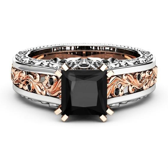 Princess Black / White Zircon Ring Jewelry