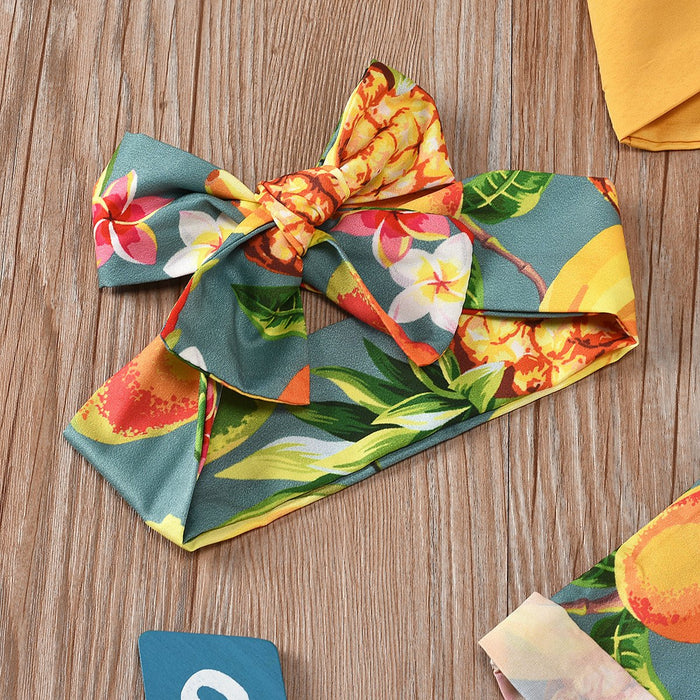 Suspender fruit printed pants hair accessories set
