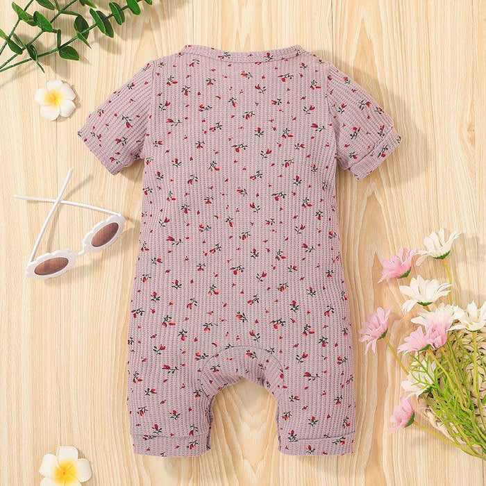 Summer Short Sleeved Printed Round Neck Jumpsuit for Baby Girls