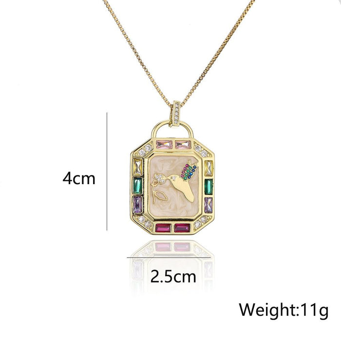 New Fashion Personality Geometric Pendant Gold Color Zircon Necklace