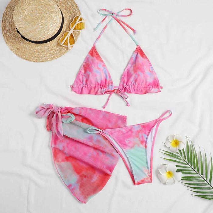 Sexy Tie Dye Women's Split Bikini Three Piece Set