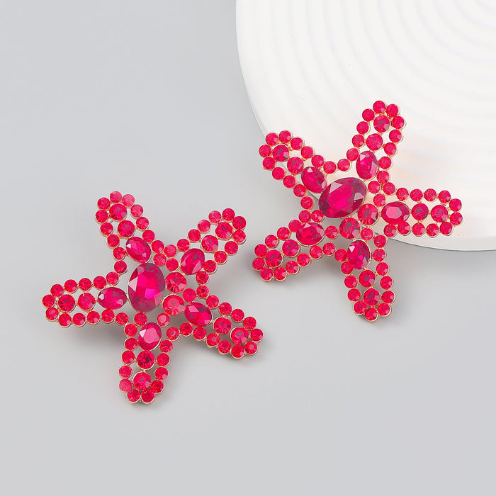 Summer Beach Rhinestone Starfish Alloy Stud Earrings