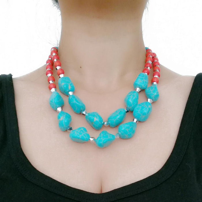 Women's Jewelry Turquoise Exaggerated Retro Necklace Accessories