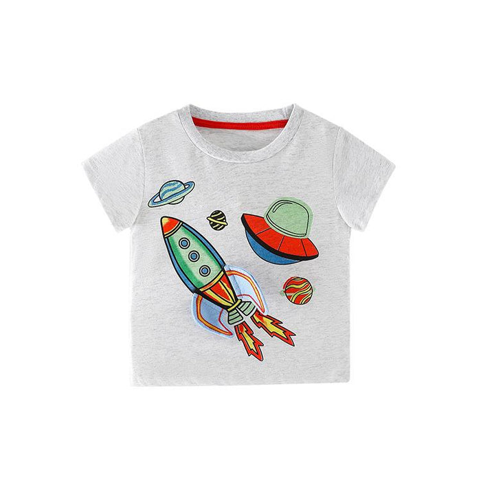 Small and medium-sized boys' cartoon cotton short sleeve round neck T-shirt