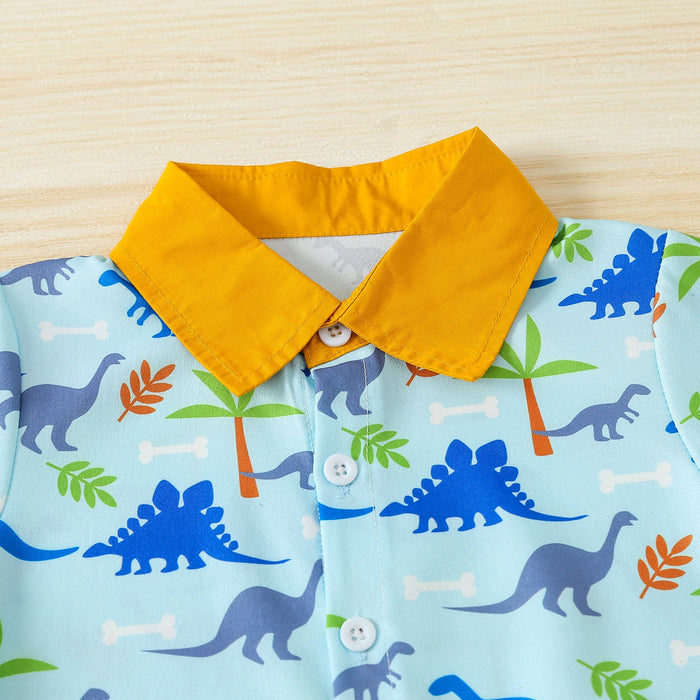Boy's Dinosaur Printed Short Sleeved Shirt Two-piece Set