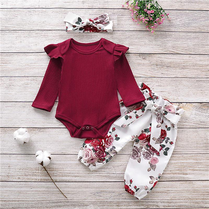 Printed long sleeve Khaki Pants baby 3-piece set