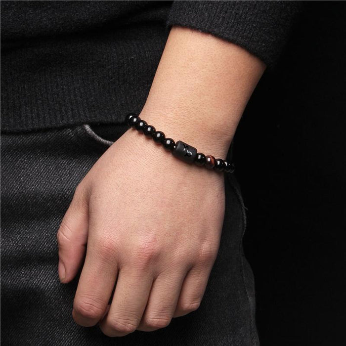 12 Constellation Natural Black Onyx Stone Elastic Bracelet