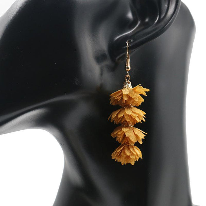 Women's Fashion Simple Fabric Flower Tassel Earrings