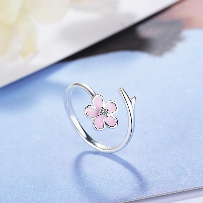 Pink Flower Simple Fashion Open Ring