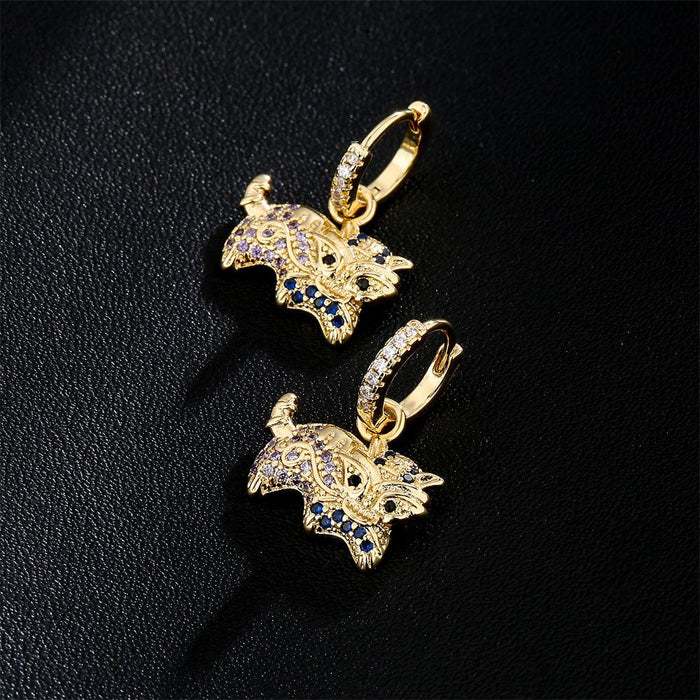 New Light Luxury Gold Color Zircon Animal Earrings