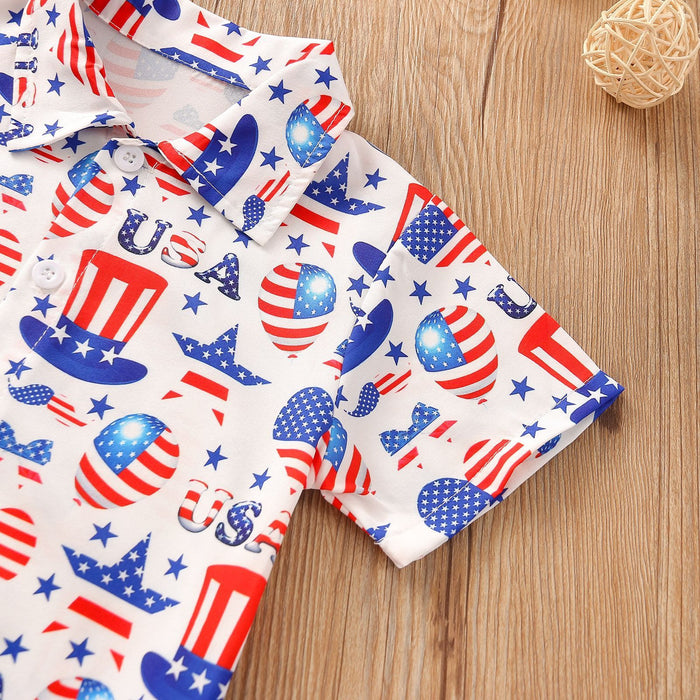 Boys' Lapel Short Sleeve Shirt Set