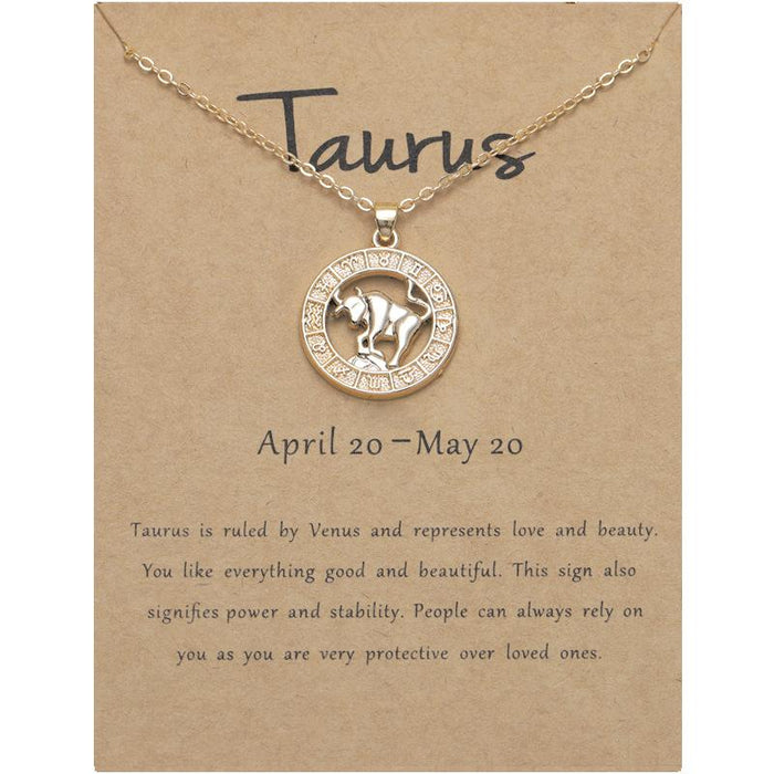 Zodiac 3D Image Pendant Card Clavicle Chain