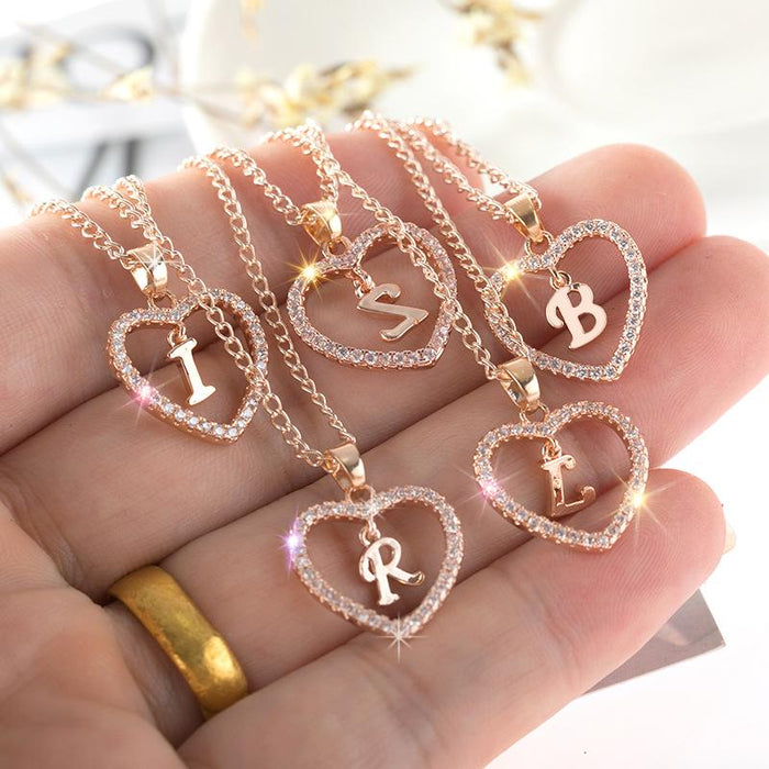 Womens Initials Heart Pendant 26 Letters Necklace