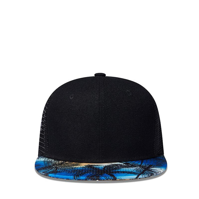 New Mesh Cap Coconut Tree Blue Flat Brim Hip Hop Sun Hat