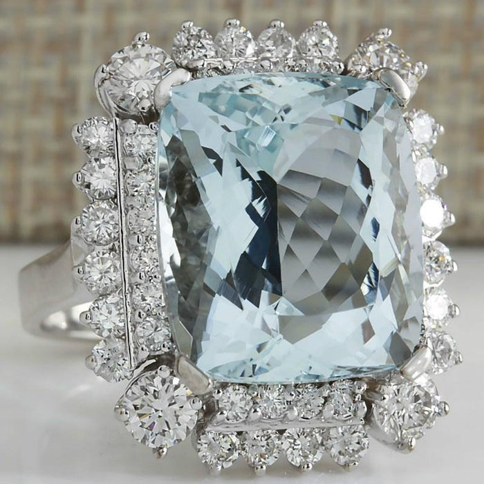 Fashion Women Light Blue Princess Cut Zircon Rings