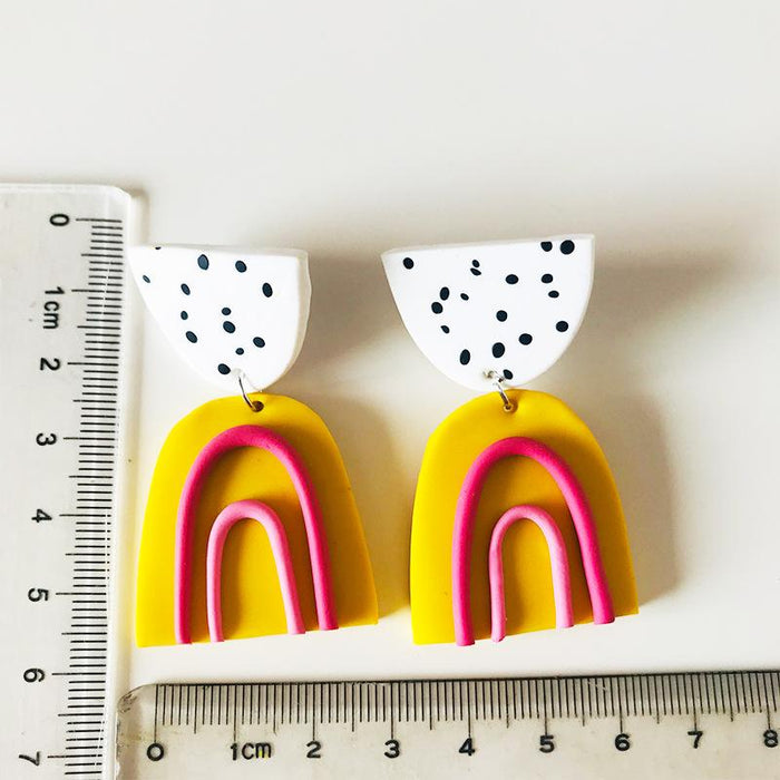 Original Painted Handmade Soft Pottery Clay Rainbow Earrings