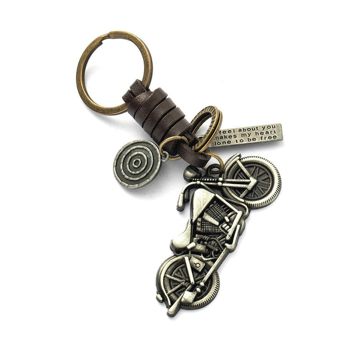 Vintage punk style leather metal key chain creative small gift hand woven car key chain pendant