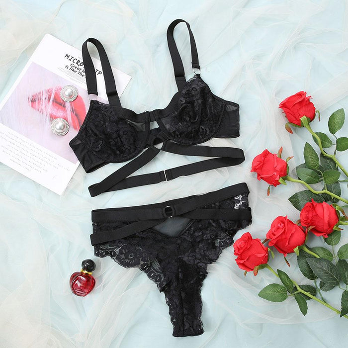 Women Lace Embroidered Flower Sexy Bra Lingerie Set
