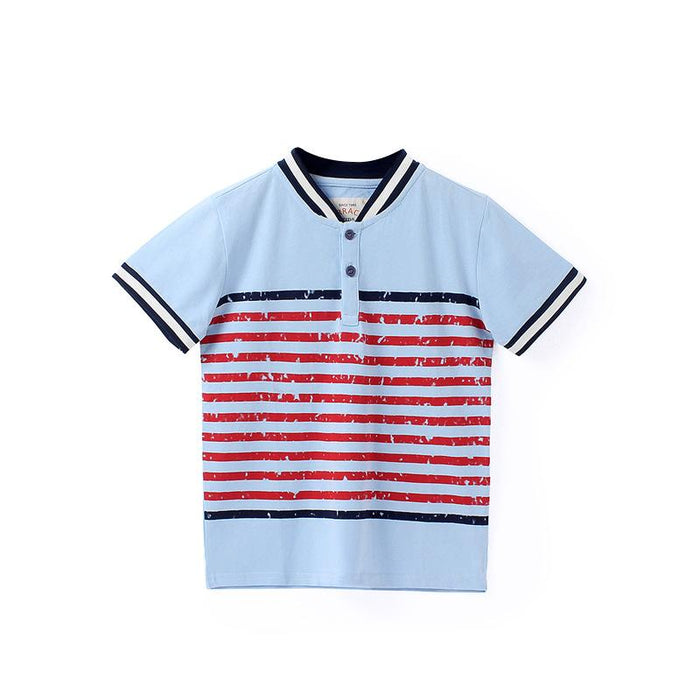 Small and medium-sized children's open chest stand collar Top Boys' Casual Short Sleeve T-Shirt