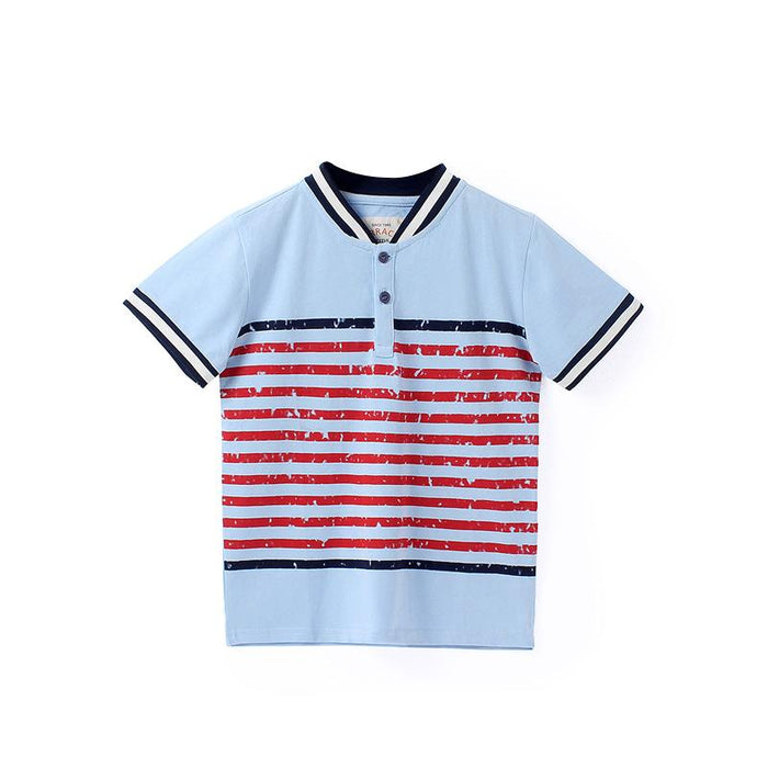 Small and medium-sized children's open chest stand collar Top Boys' Casual Short Sleeve T-Shirt