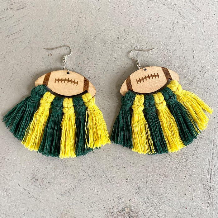 Vintage Braided Wooden Tassel Earrings for Women