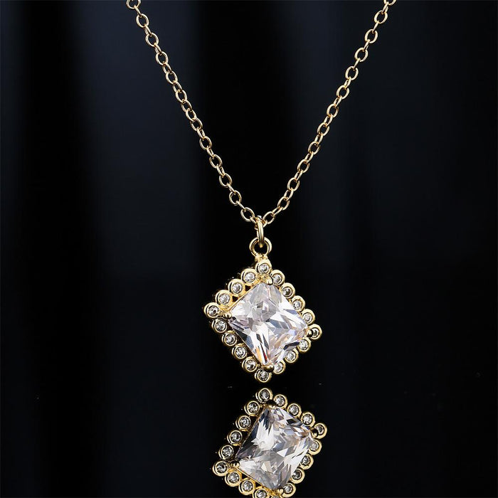 New Square Emerald Zircon Pendant Necklace