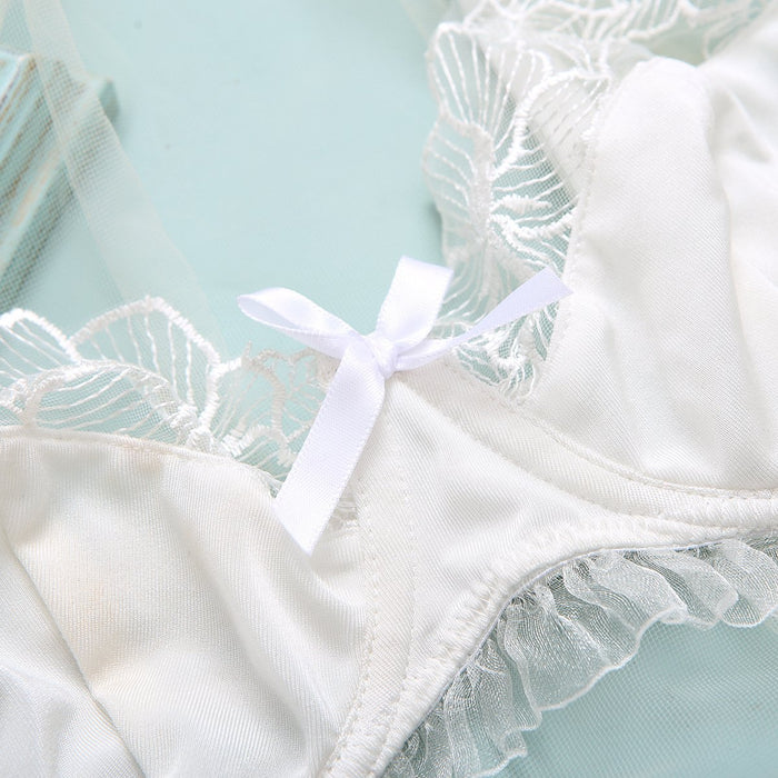 Women Lace Stitching Lingerie Mesh Underwear Three-piece Set