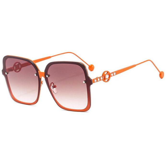 Square metal sunglasses V-shaped diamond inlay