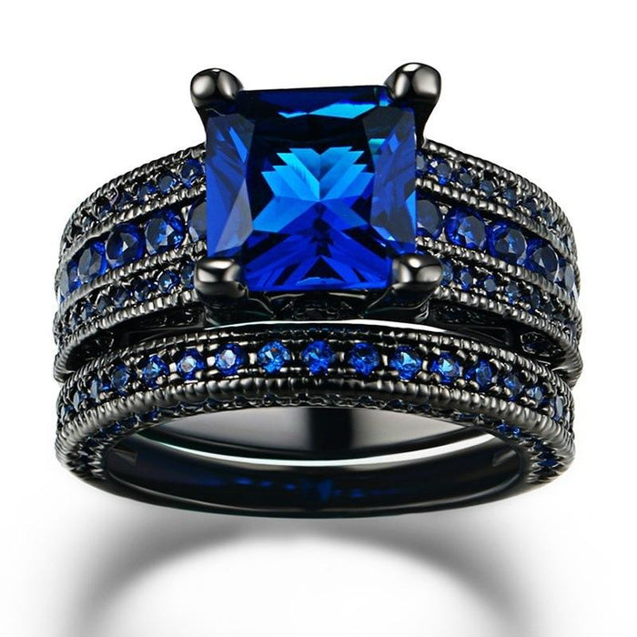 Black and Blue Retro Women's Ring Set
