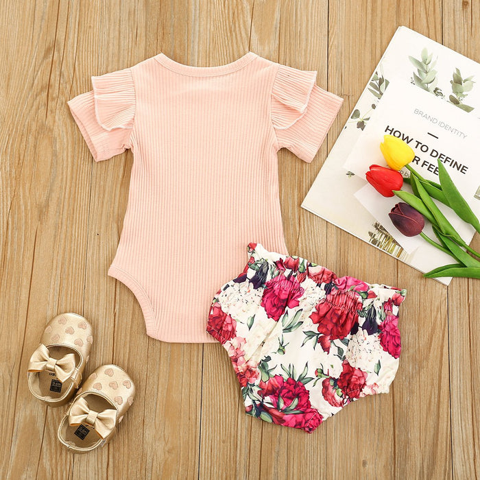 Girls' solid color flower printed briefs