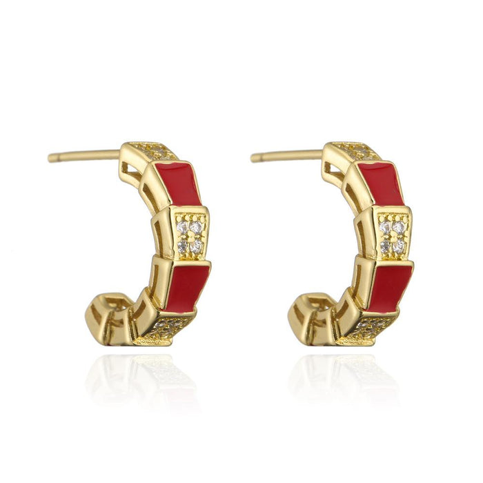 Light Luxury Style Oil Drop Gold Color Zircon Geometric Earrings