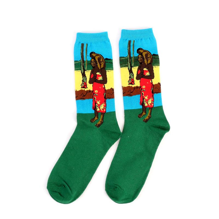 Winter Retro Women Art Van Gogh Mural World Famous Oil Painting Funny Socks