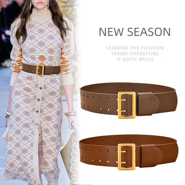 Women's Versatile Belt Wide Version with Skirt, Coat, Waist, Fashionable Real Belt