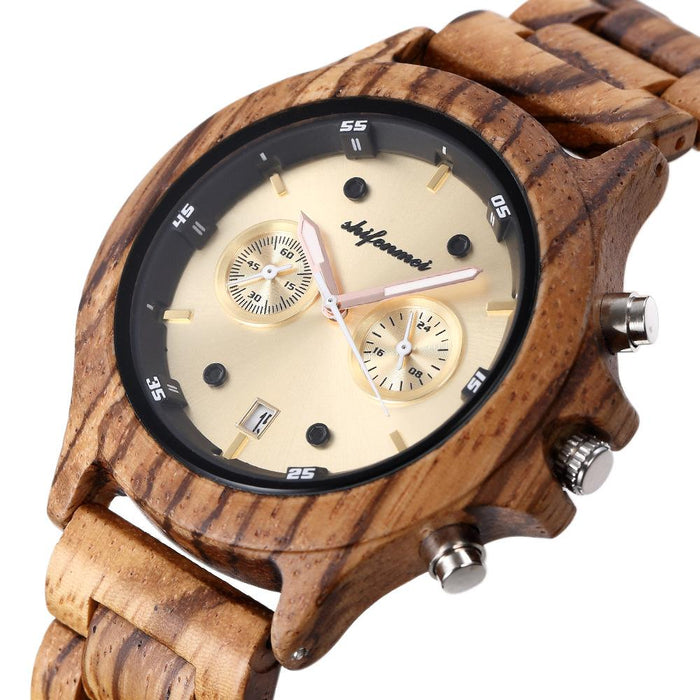 Classic Double Eye Wooden Business Quartz Watch