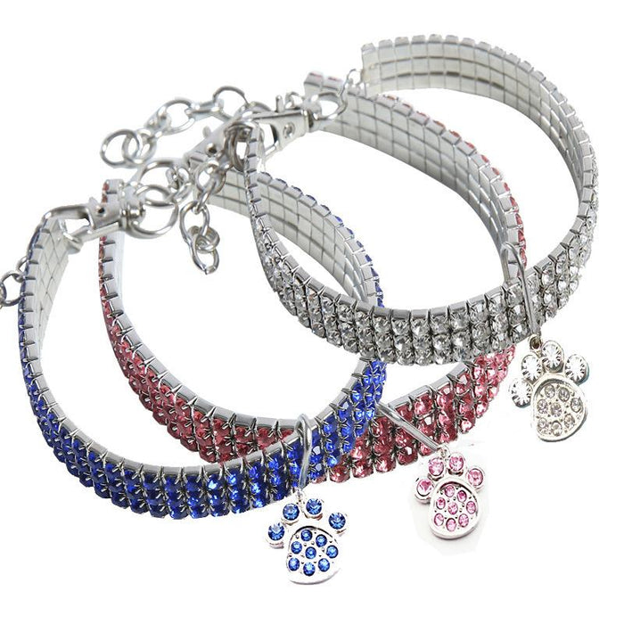 Pet Collar Rhinestone Elastic Necklace with Pendant