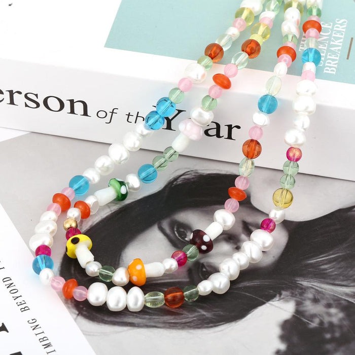 Colorful glass handmade pearl necklace female