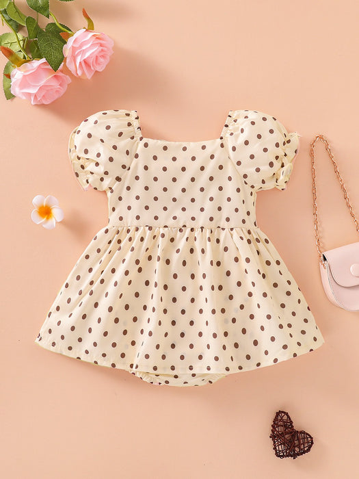 Wave point bubble sleeve bow Baby Dress