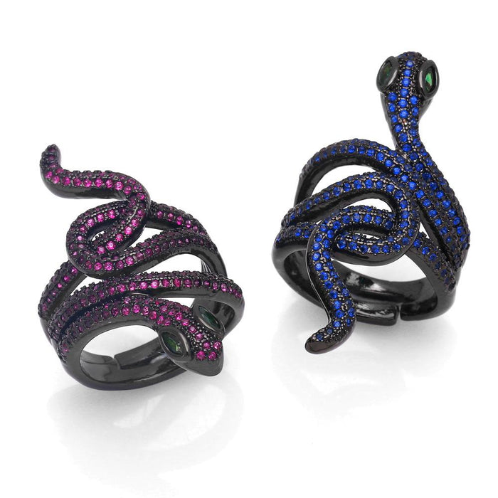 Fashion Personality Exaggerated Gun Black Micro Inlaid Zircon Snake Ring