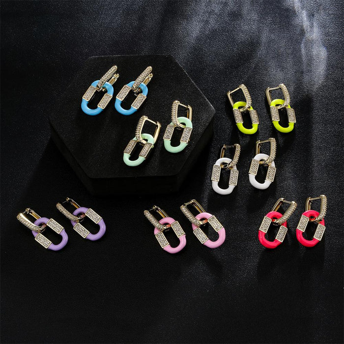 New 7 Colors Oil Drop Gold Color Zircon Women's Earrings