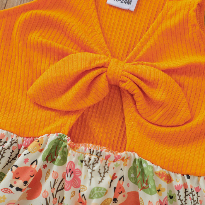 Girls' skirt suspender skirt butterfly dew navel fox printed colorful dress