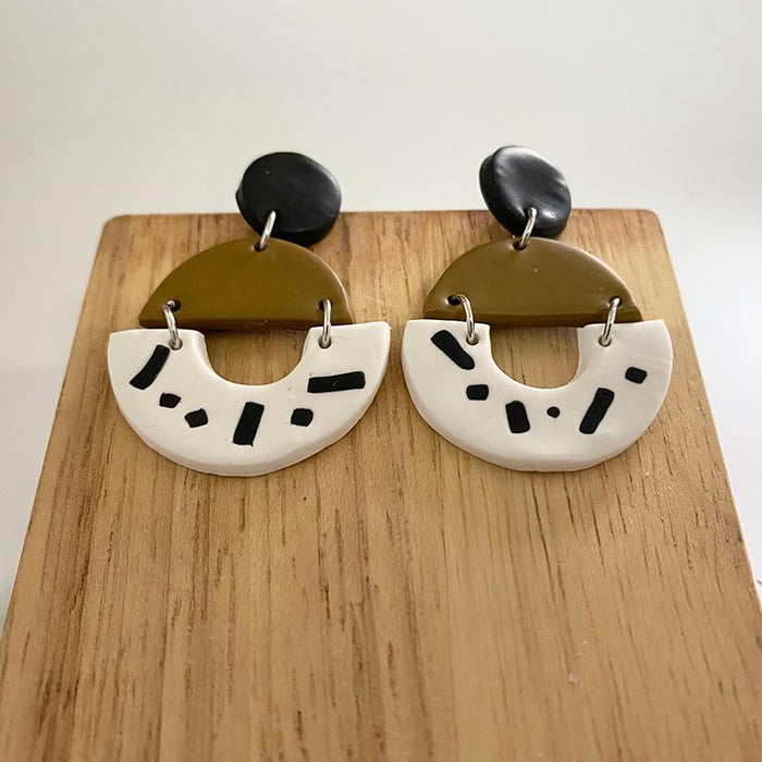 New Jewelry Art Geometry Handmade Clay Soft Pottery Earrings Female