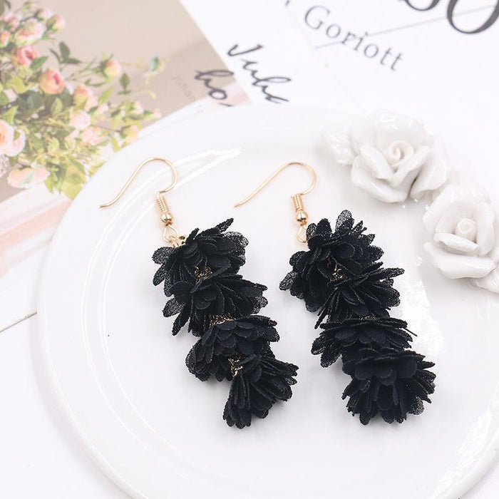 Women's Fashion Simple Fabric Flower Tassel Earrings