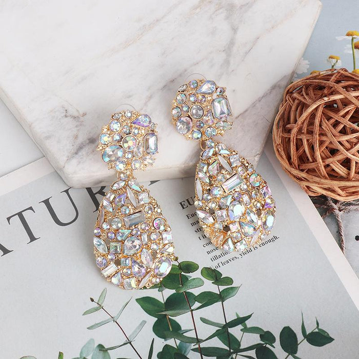 New Personalized Geometric Female Earrings Accessories Inlaid Rhinestone